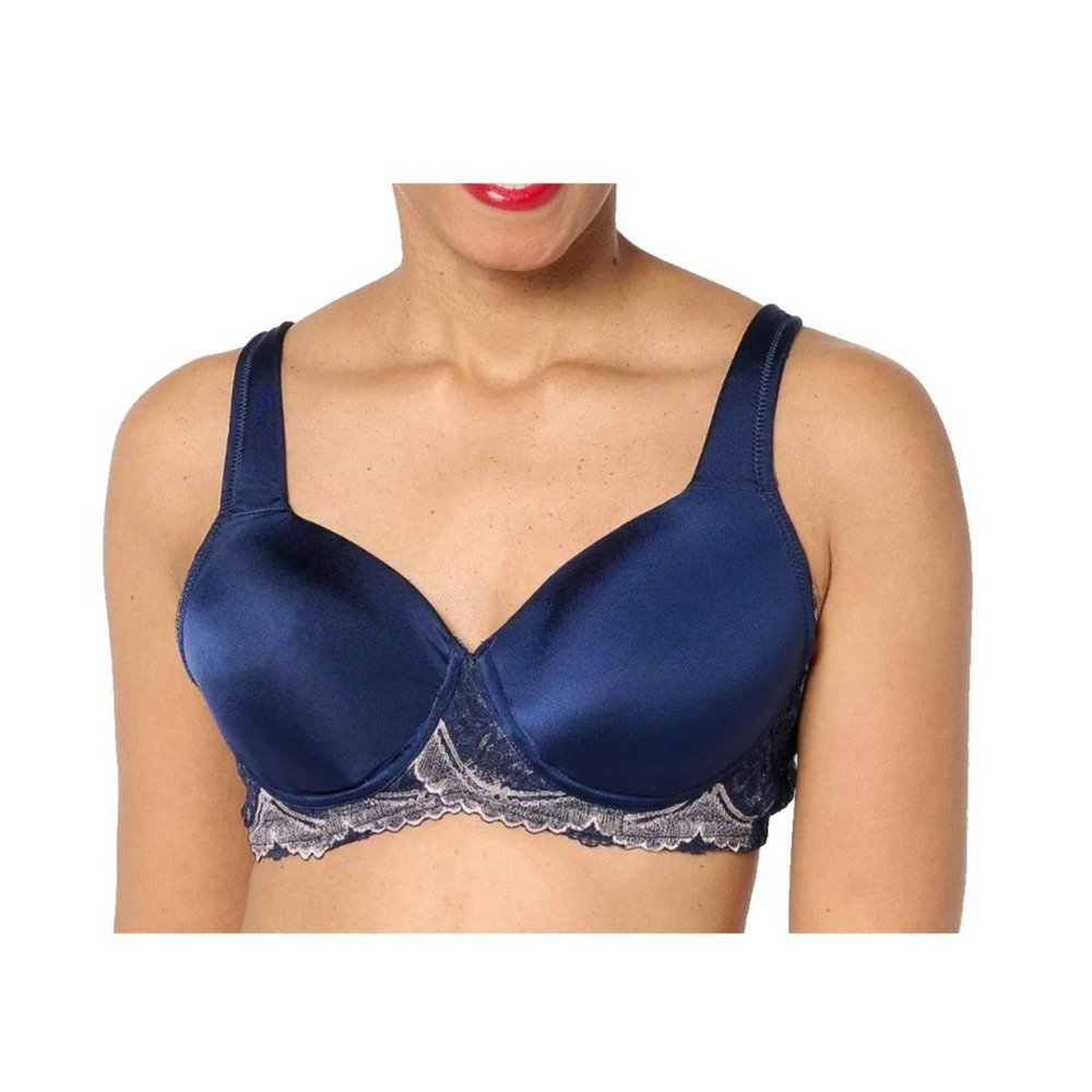 Breezies Two-Tone Lace Shimmer Lightly Padded Wirefree Bra Navy 42DD A703131